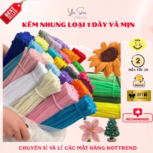 [CHUẨN 8MM] Dây Kẽm Nhung Loại 1 Dày Mịn Đủ Màu Làm Hoa,Đồ Handmade DIY, Trang Trí - Yên Store DIY